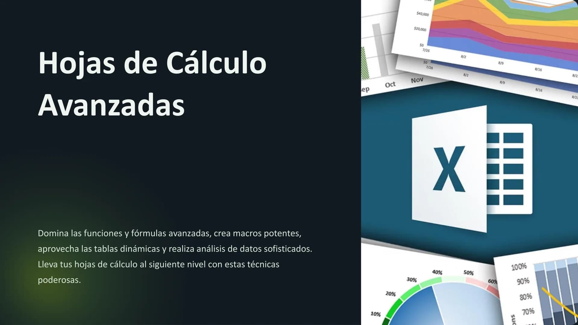 # Hojas de Cálculo
# Avanzadas
Domina las funciones y fórmulas avanzadas, crea macros potentes,
aprovecha las tablas dinámicas y realiza a
