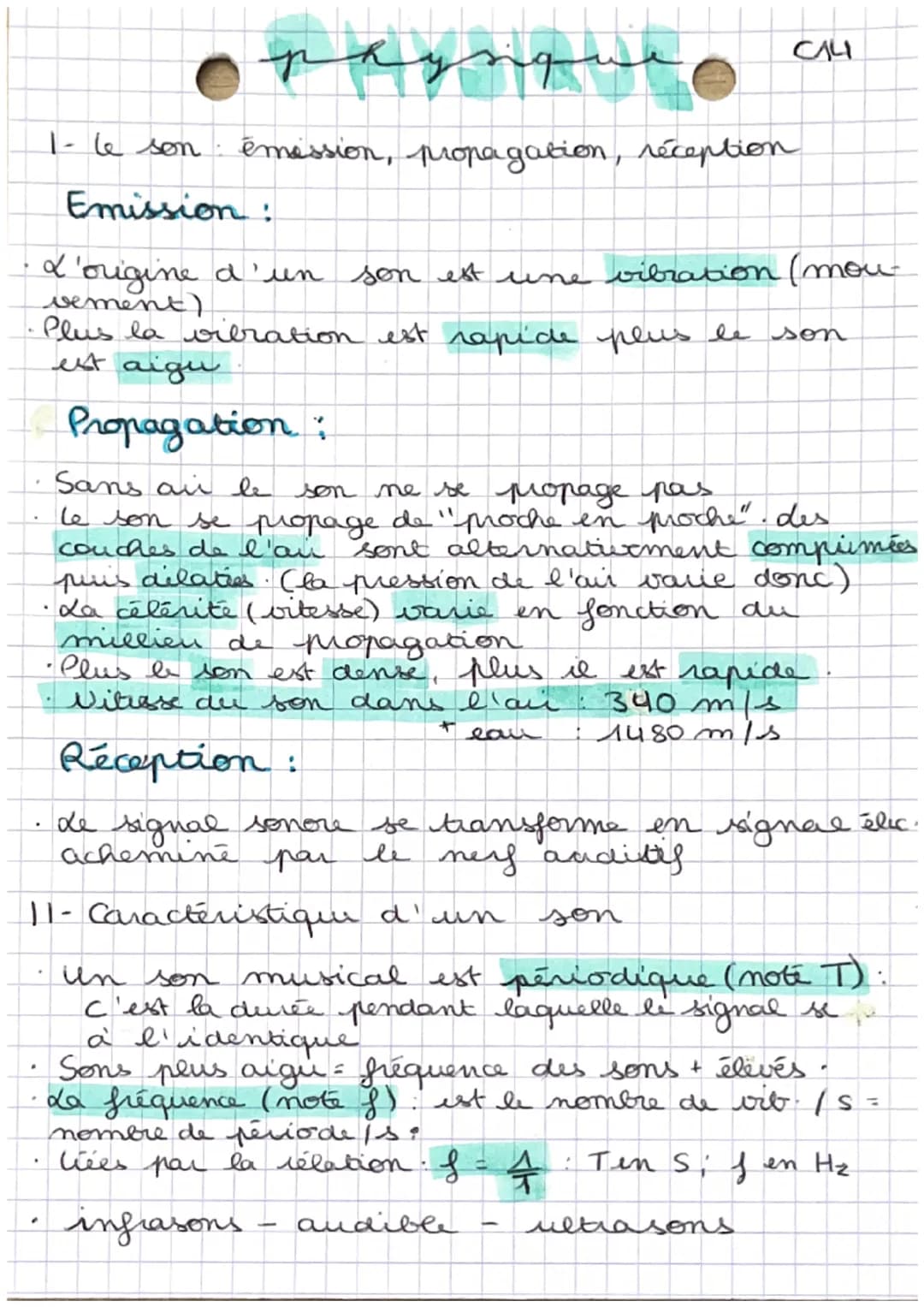 # mbch
CA4
1- le son : émission, propagation, réception
Emission:
· L'origine d'un son est une vibration (mou
vement)
Plus la vibration