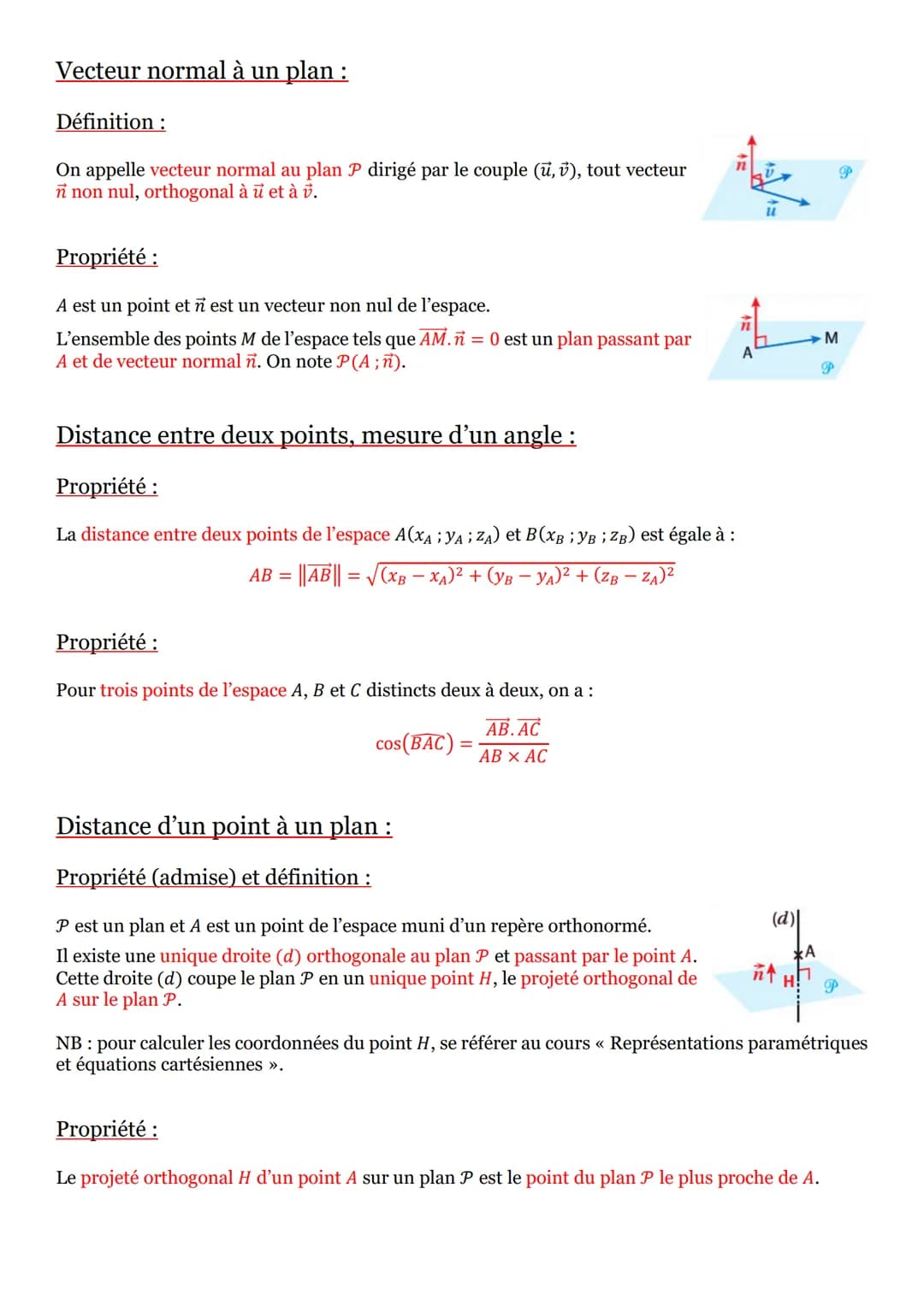 # Orthogonalité et distances dans l'espace :
Produits scalaires dans l'espace:
Définition :
Le produit scalaire de deux vecteurs û et v d
