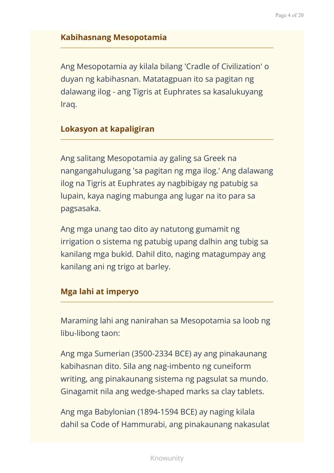 # Sinauang Kabihasnan ng Daigdig: Mesopotamia, Ehipto, Indus, at Tsina
Pag-aaral ng apat na mahahalagang sinaunang kabihasnan sa mundo
##