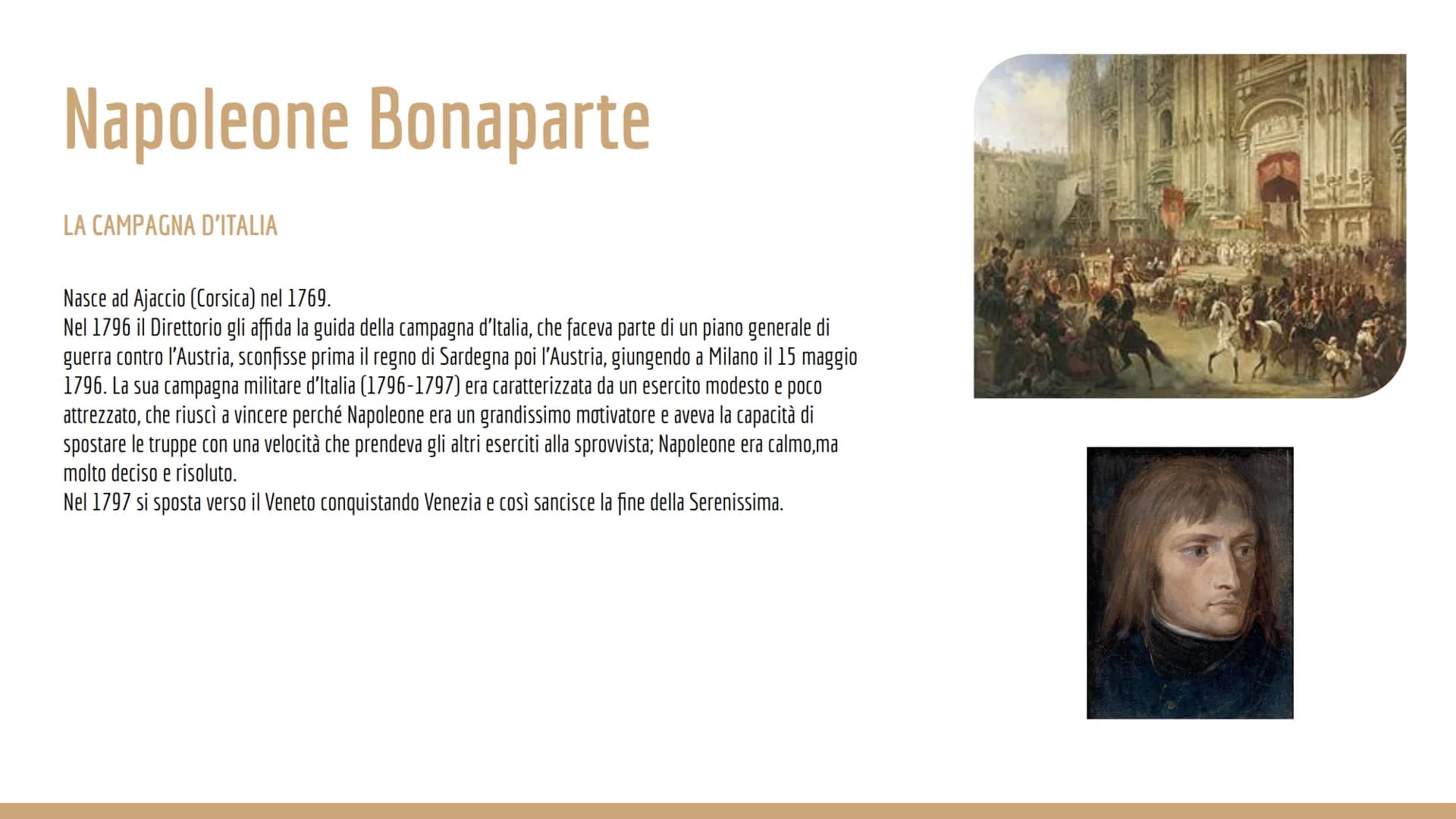 L'ETA'
NAPOLEONICA # Napoleone Bonaparte
LA CAMPAGNA D'ITALIA
Nasce ad Ajaccio (Corsica) nel 1769.
Nel 1796 il Direttorio gli affida la g