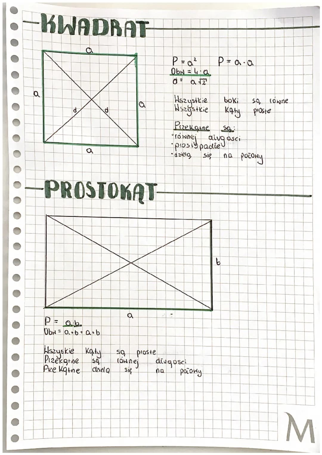 -KWADRAT
a
$P = a^2$
06N = 4.0
$P=a\cdot a$
Q
a
d
d
a
-PROSTOKĄT-
boki
so lowne
Wszystkie
Wszystkie kąty proste
Przekątne so
rónnej aivg