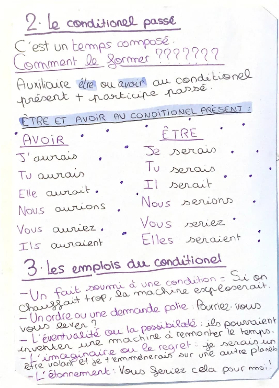 # FRANÇAIS
Brevet blanc
* Le conditionee présent
* Le conditionel passé
* Les emplois du conditionel
1. Le conditionel présent
C'e