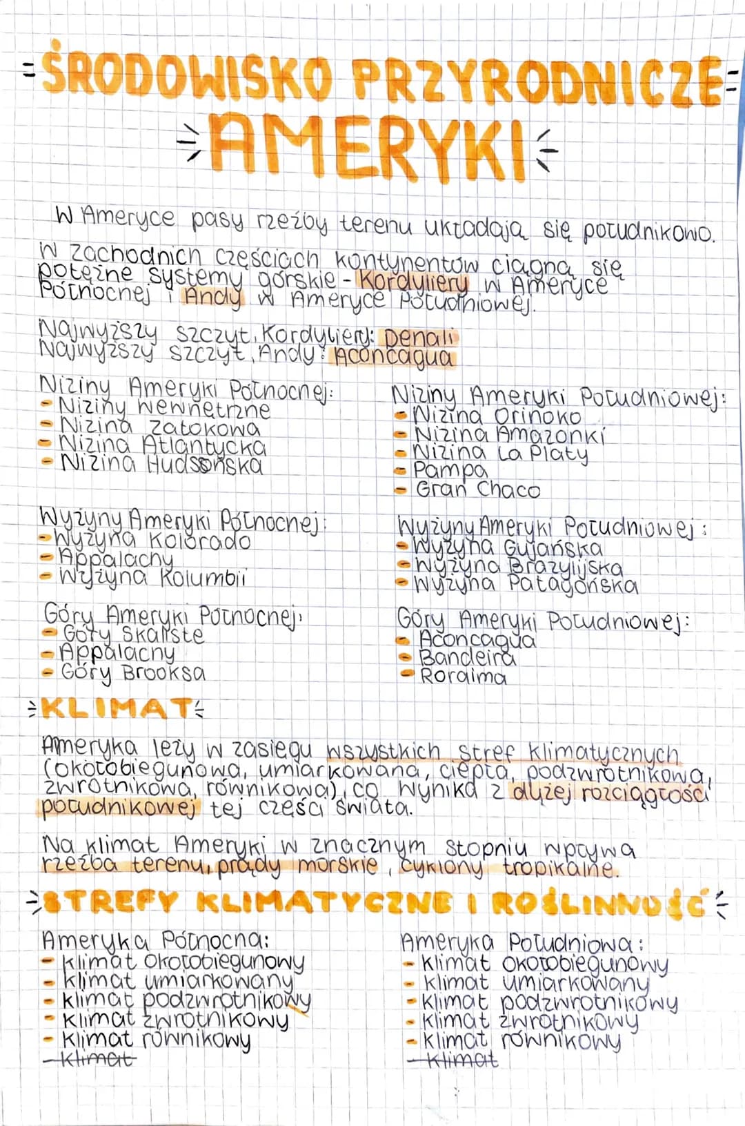 # ŚRODOWISKO PRZYRODNICZE
# AMERYKI
W Ameryce pasy rzeźby terenu uktadają się południkowo.
W zachodnich częściach kontynentów ciagna się