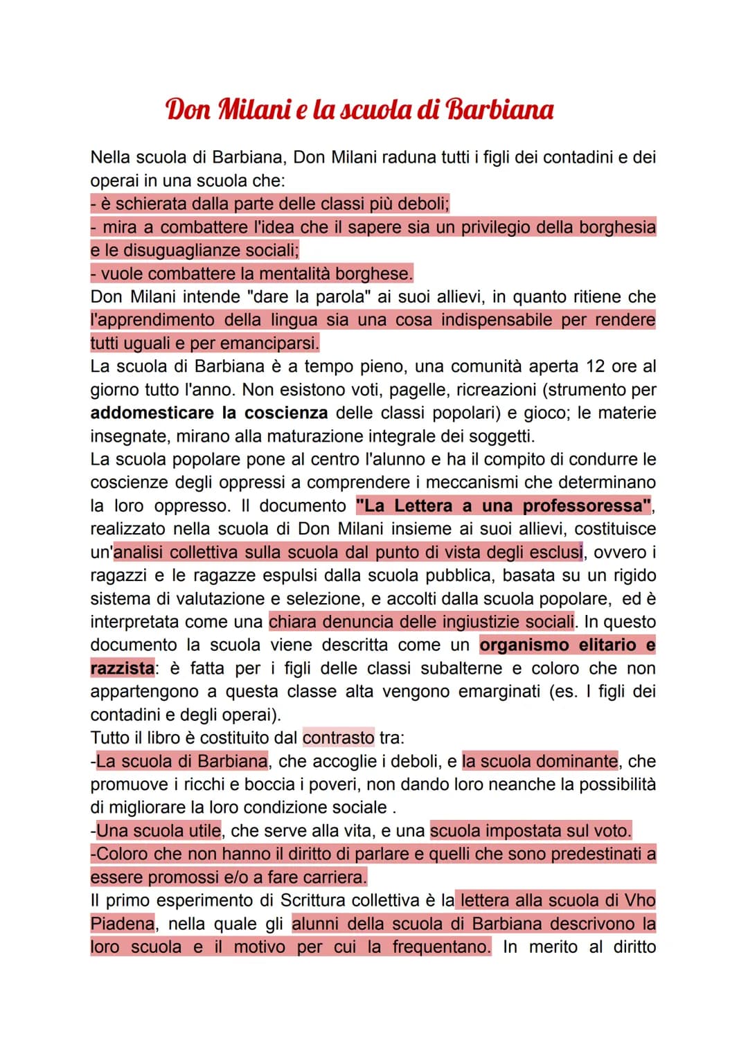 # Don Milani e la scuola di Barbiana
Nella scuola di Barbiana, Don Milani raduna tutti i figli dei contadini e dei
operai in una scuola che