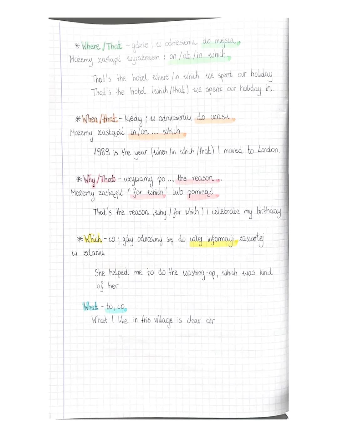 *Which/That - który, w odniesieniu do mevry/zwiezął i możemy
pominąć gdy po zaimku występuje podmiot - zamek / xeczownik,
I read the book (w