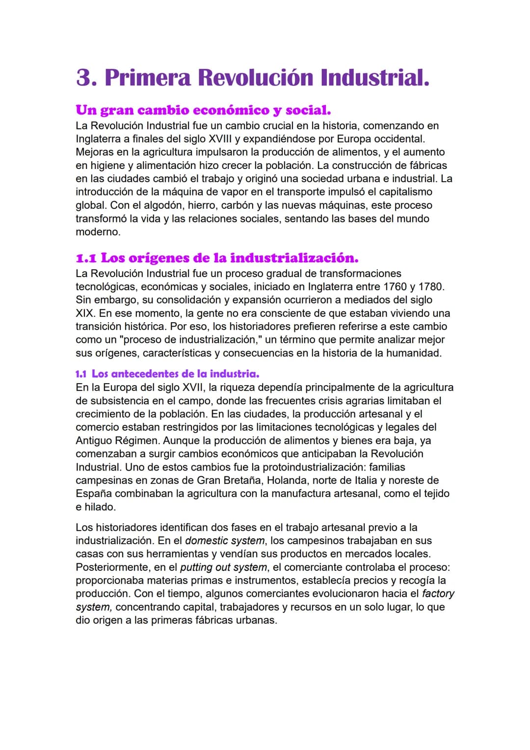# 3. Primera Revolución Industrial.
Un gran cambio económico y social.
La Revolución Industrial fue un cambio crucial en la historia, come