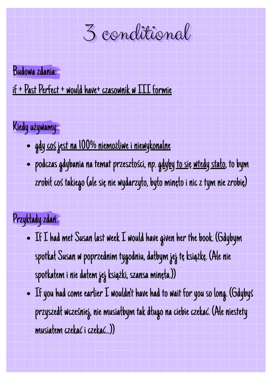 # CONDITIONALS
ogólnie:
Tryby warunkowe w języku angielskim, zwane conditionals, to struktury gramatyczne,
które opisują zdarzenia zależne