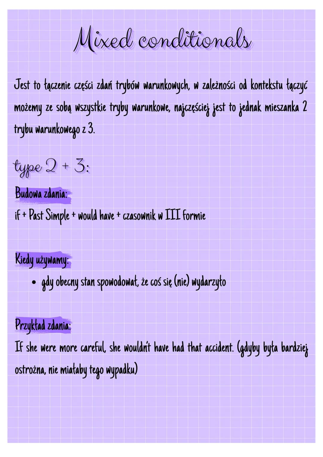 # CONDITIONALS
ogólnie:
Tryby warunkowe w języku angielskim, zwane conditionals, to struktury gramatyczne,
które opisują zdarzenia zależne
