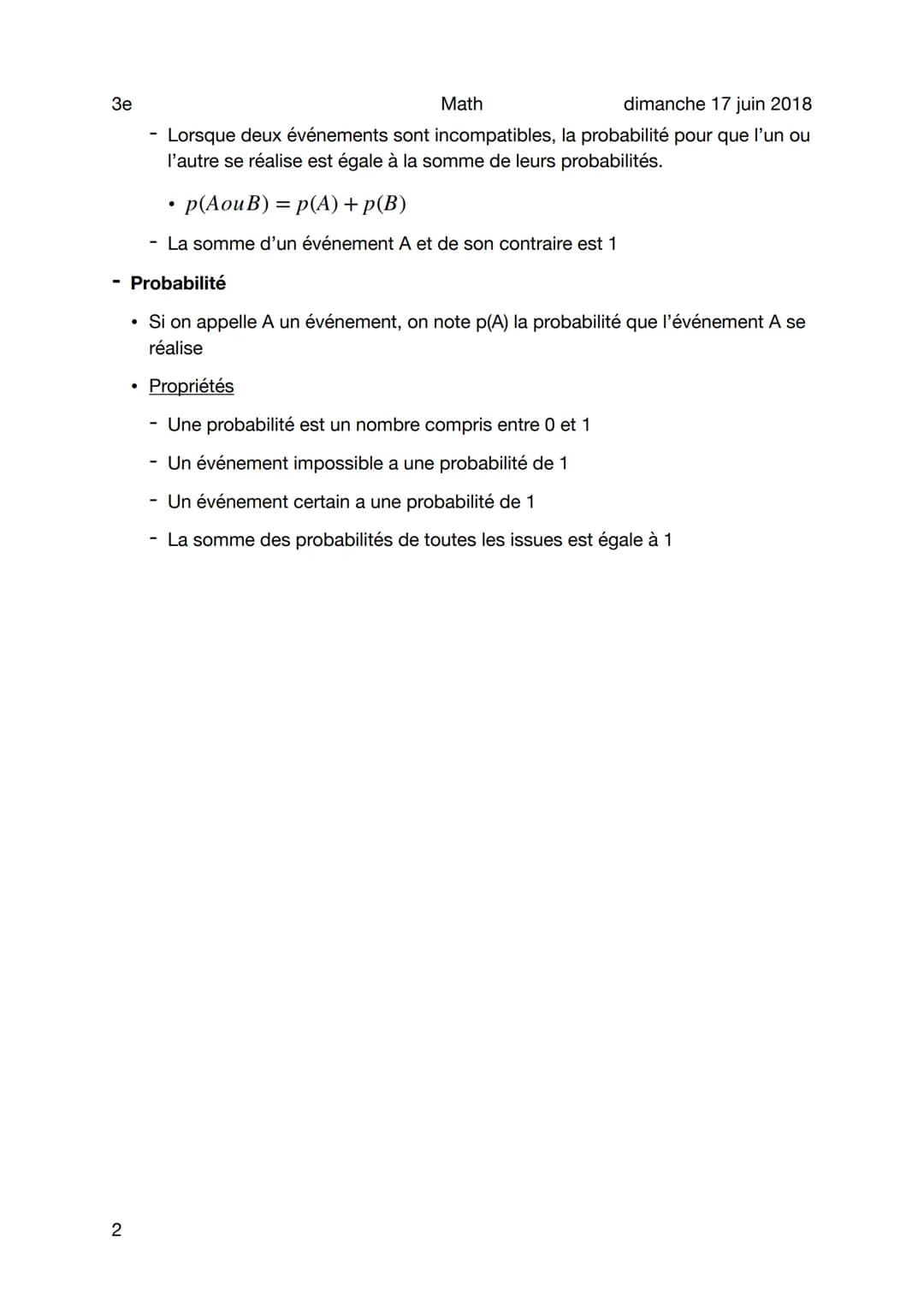 3e
Math
dimanche 17 juin 2018
Probabilités
Sujet
- Définitions
- Aléatoire
- Une expérience est dite aléatoire lorsqu'on ne peut pas e
