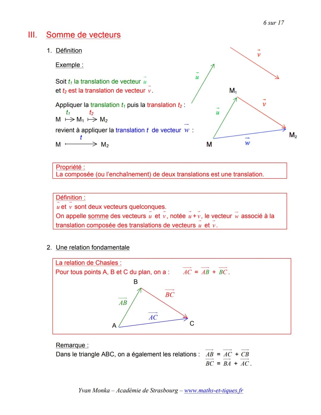 # TRANSLATION ET VECTEURS
1 sur 17
Activités de groupe: La Translation (Partie1):
http://www.maths-et-tiques.fr/telech/trans gr1.pdf
La T