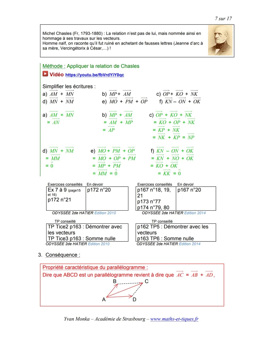 # TRANSLATION ET VECTEURS
1 sur 17
Activités de groupe: La Translation (Partie1):
http://www.maths-et-tiques.fr/telech/trans gr1.pdf
La T