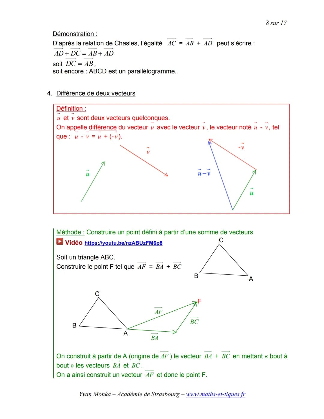 # TRANSLATION ET VECTEURS
1 sur 17
Activités de groupe: La Translation (Partie1):
http://www.maths-et-tiques.fr/telech/trans gr1.pdf
La T