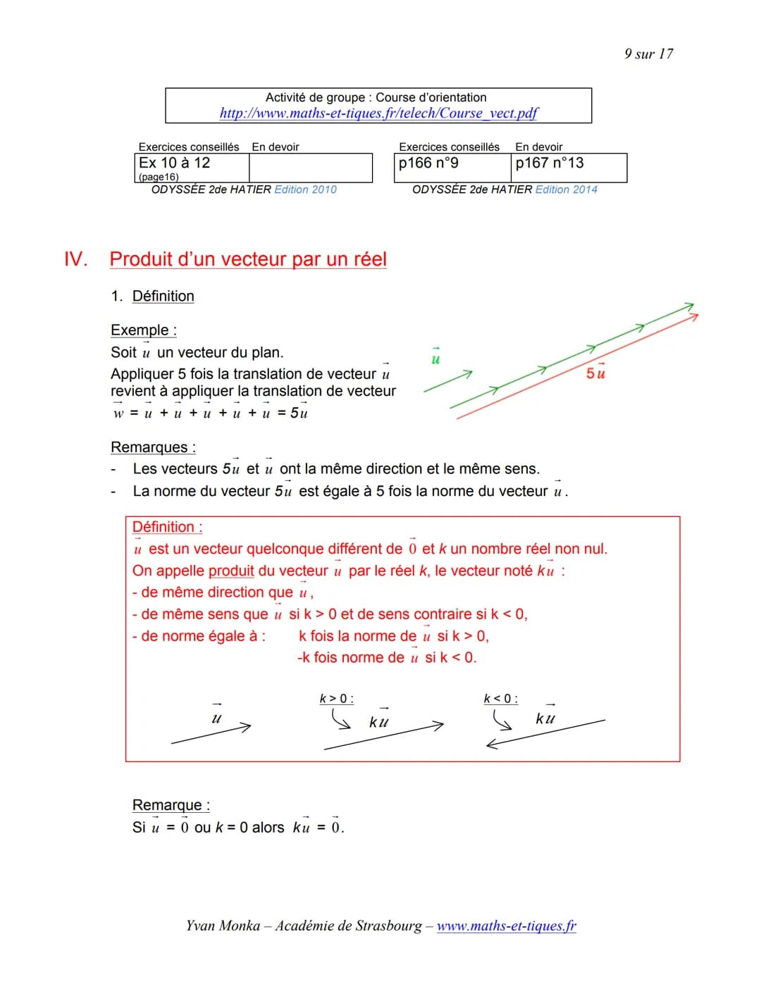 # TRANSLATION ET VECTEURS
1 sur 17
Activités de groupe: La Translation (Partie1):
http://www.maths-et-tiques.fr/telech/trans gr1.pdf
La T