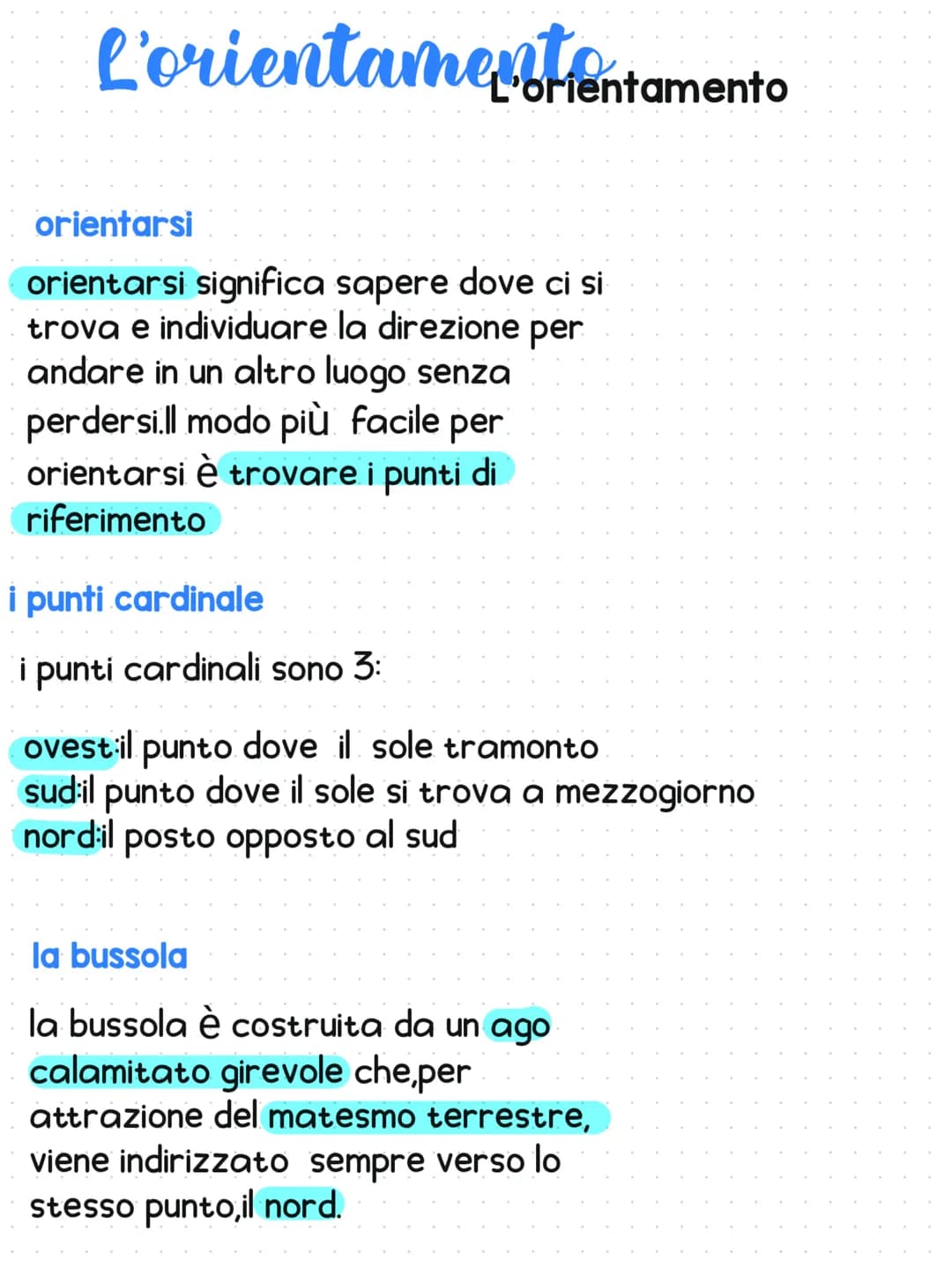 # L'orientamentontamento
orientarsi
orientarsi significa sapere dove ci si
trova e individuare la direzione per
andare in un altro luogo s