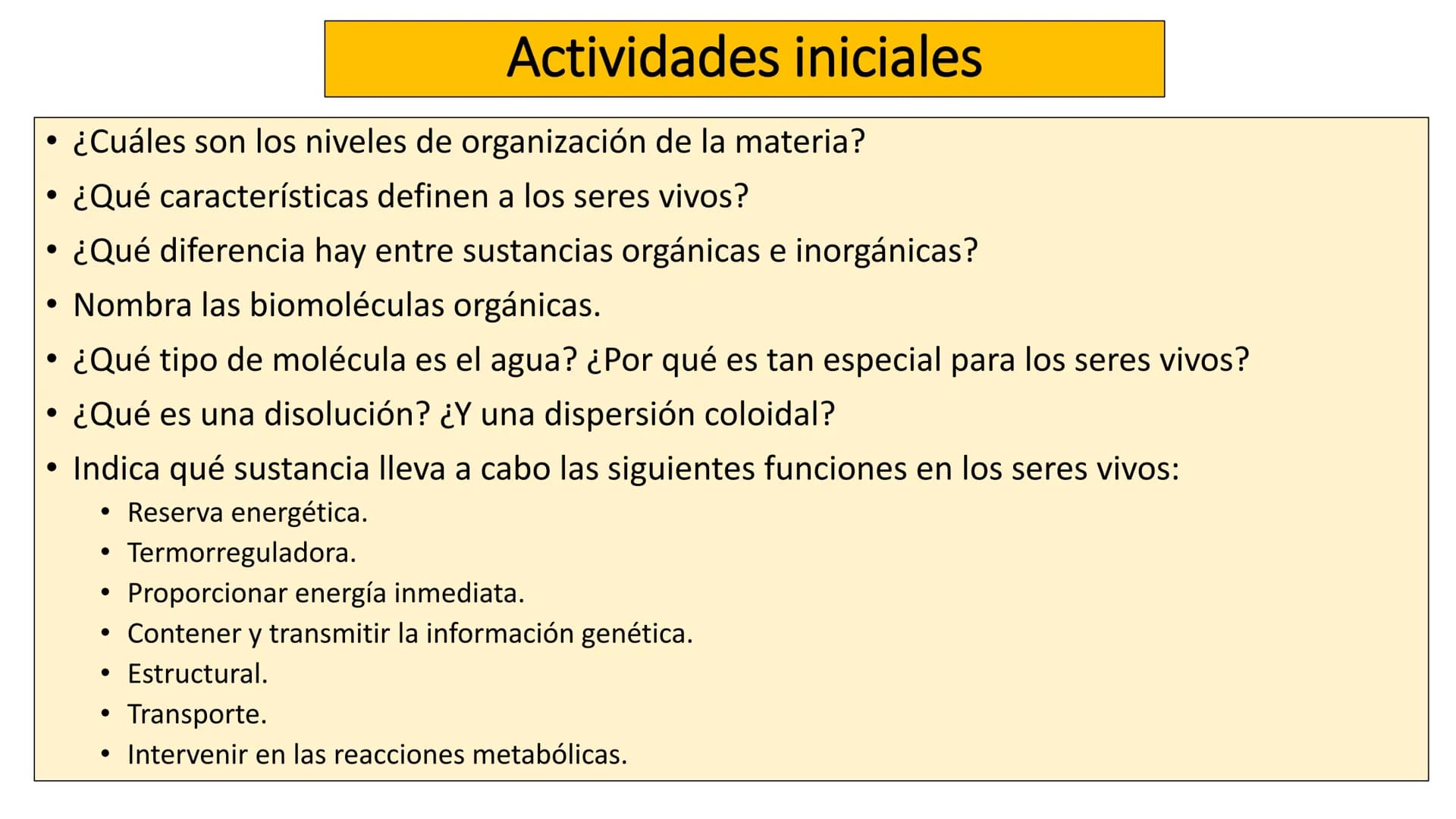 # UD 1. LA BASE
## QUÍMICA DE LA VIDA
Biología 2º Bachillerato
Marta Gómez Vera # Actividades iniciales
* ¿Cuáles son los niveles de org