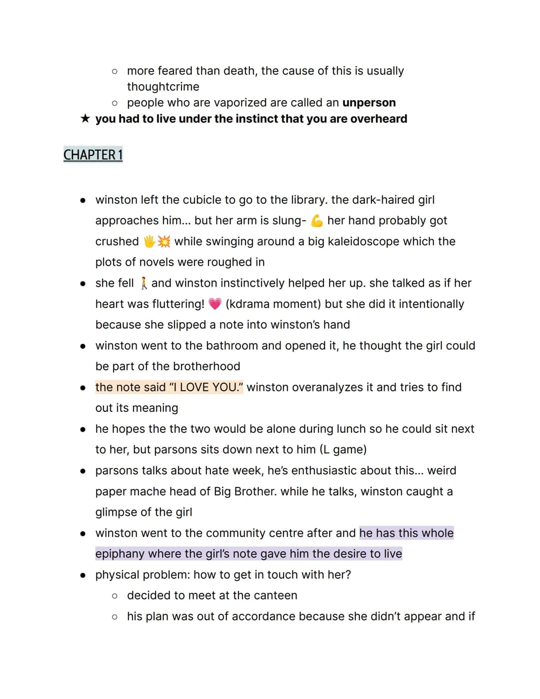 # 1984 by George Orwell; { Part 2 Notes }
things to know:
- → this is part 2, not part 1
- → orwell rejected soviet communism
- → the book