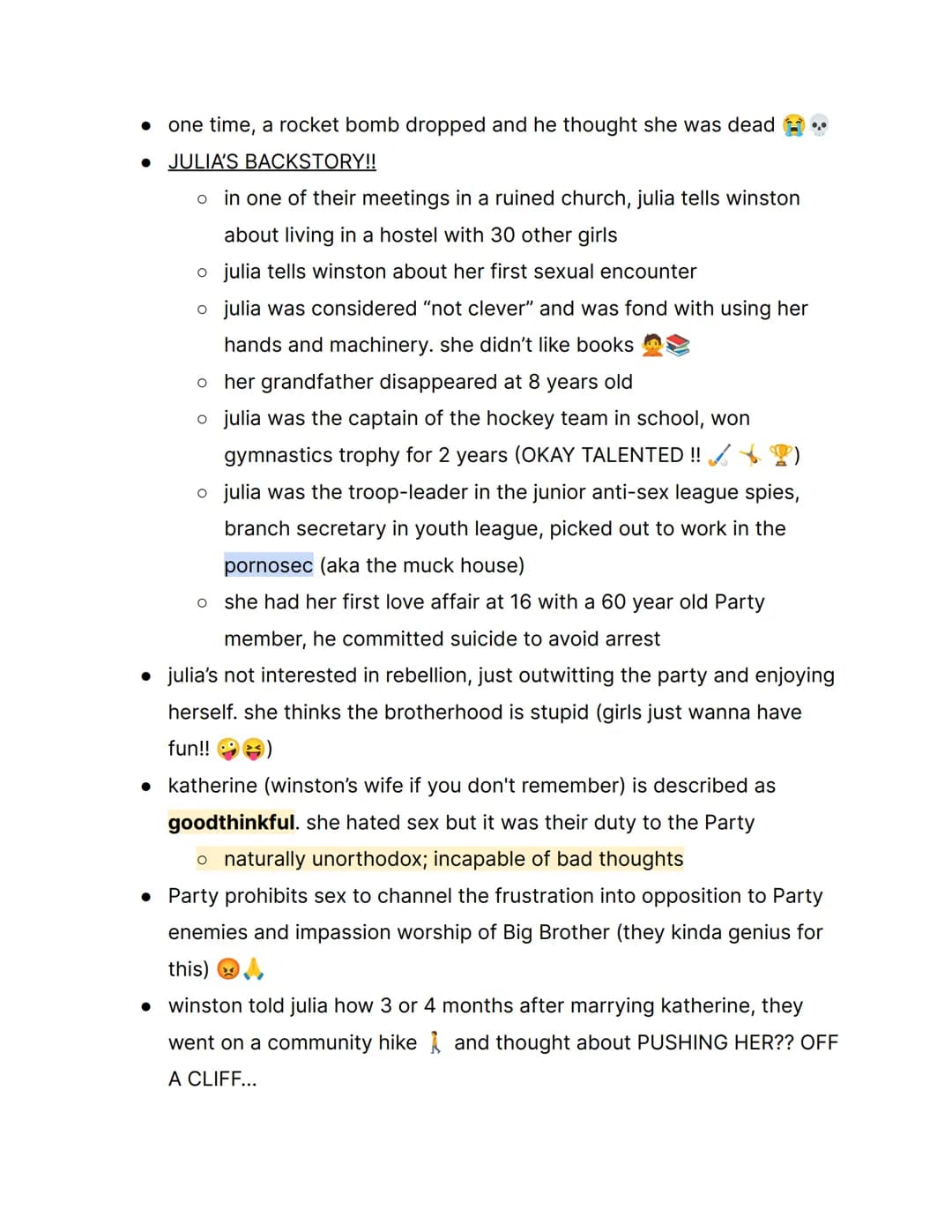 # 1984 by George Orwell; { Part 2 Notes }
things to know:
- → this is part 2, not part 1
- → orwell rejected soviet communism
- → the book