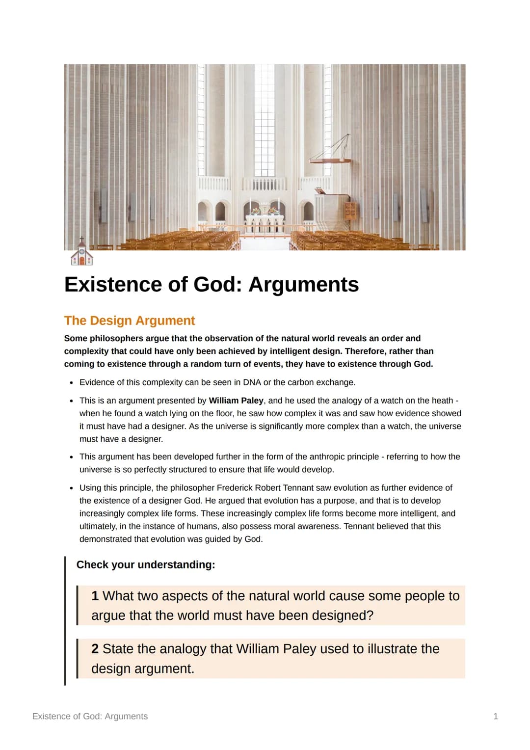 # Existence of God: Arguments
## The Design Argument
Some philosophers argue that the observation of the natural world reveals an order an