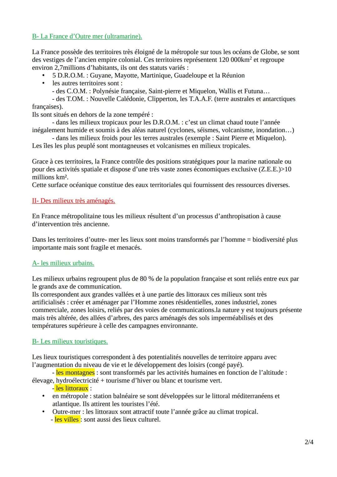 # La France des milieux métropolitains et ultramarins entre valorisation et protection
INTRO; Par sa superficie et sa situation géographiqu