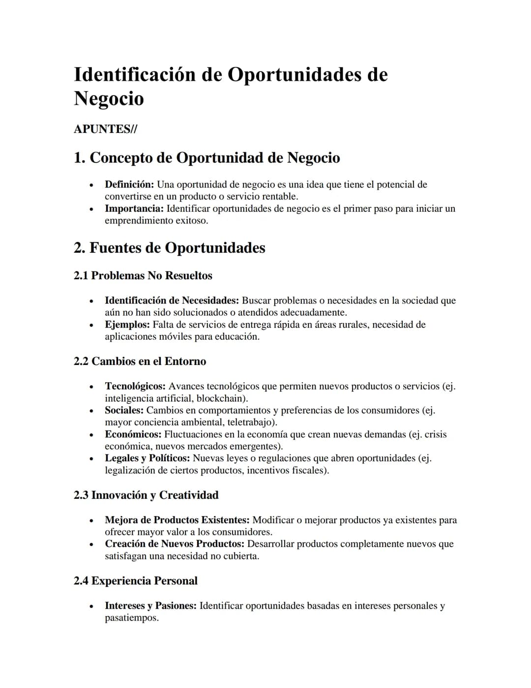 # Identificación de Oportunidades de
Negocio
APUNTES//
1. Concepto de Oportunidad de Negocio
- Definición: Una oportunidad de negocio es