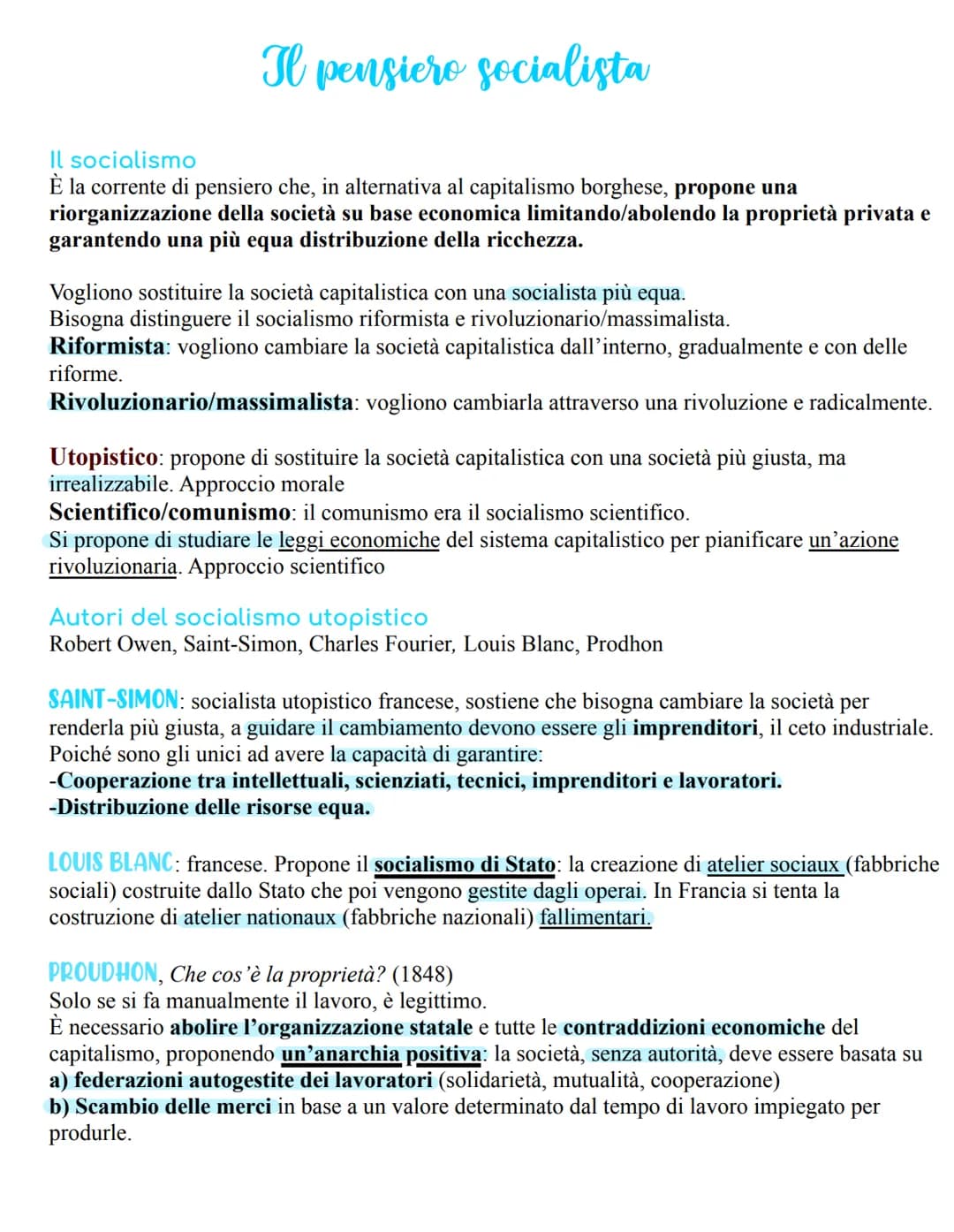 # Il pensiero socialista
Il socialismo
È la corrente di pensiero che, in alternativa al capitalismo borghese, propone una
riorganizzazione