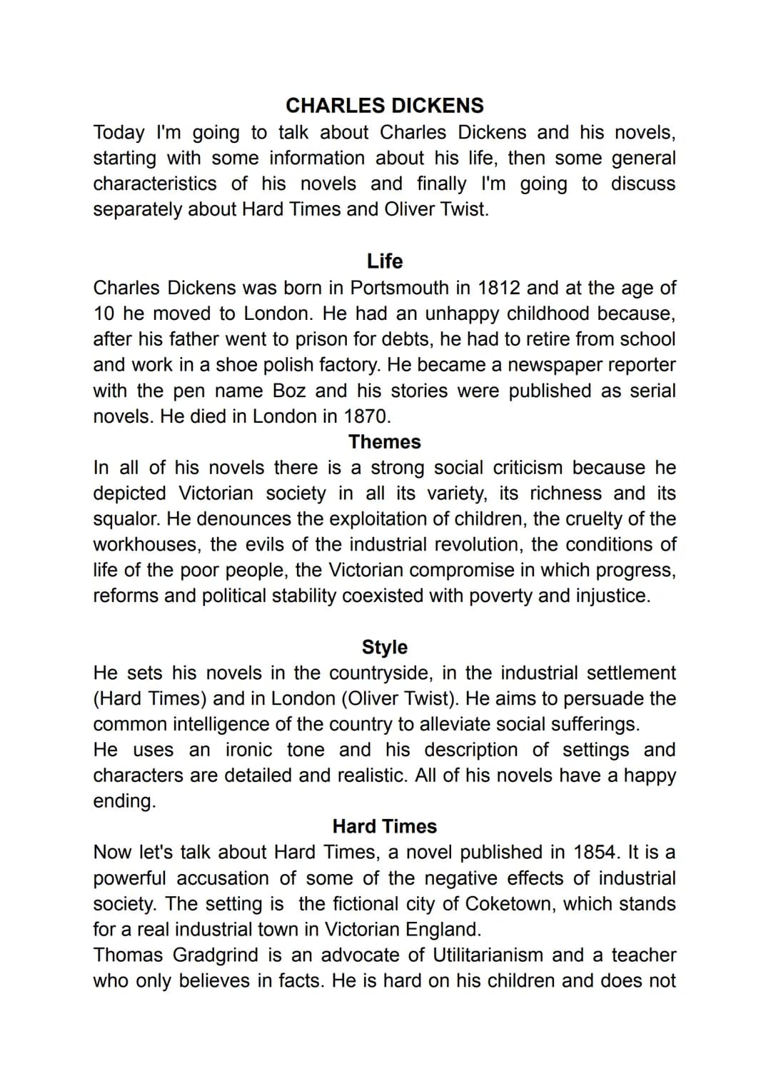 # CHARLES DICKENS
Today I'm going to talk about Charles Dickens and his novels,
starting with some information about his life, then some gen