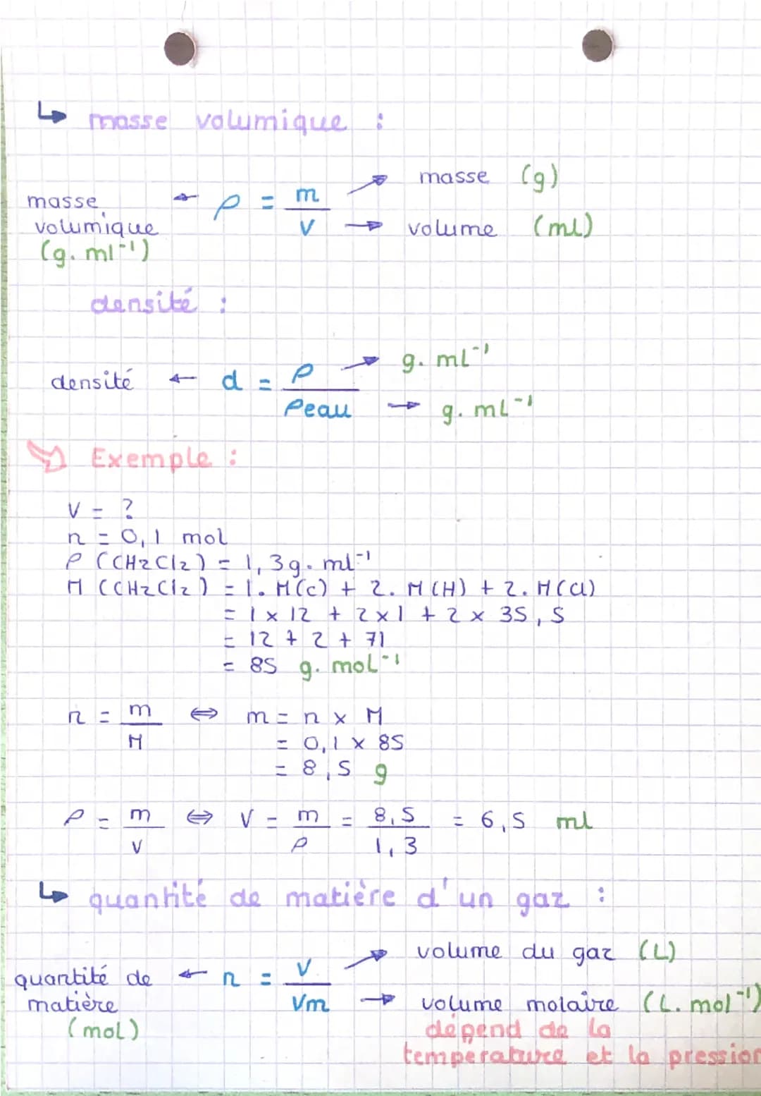 # Chapitre 18
la mole et ses Formules :
quantité de matière :
quantite de几こ
matière
(mol)
$
\frac{N}{NA}
$
nombre d'entité
nombre avogadr