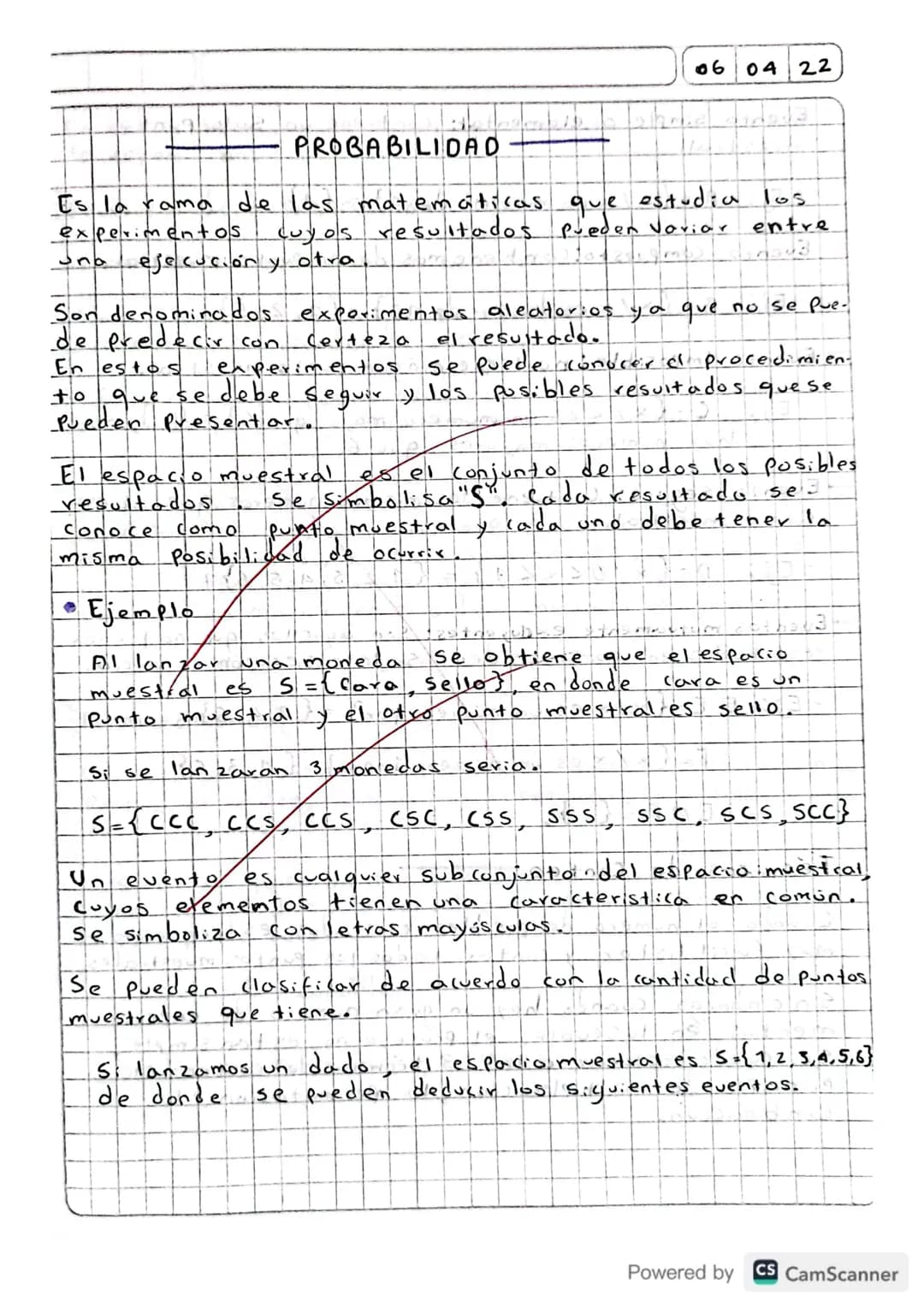 # PROBABILIDAD
06 04 22
Es la rama de las matemáticas que estudia los
experimentos cuyos resultados pueden variar entre
una ejecución y ot
