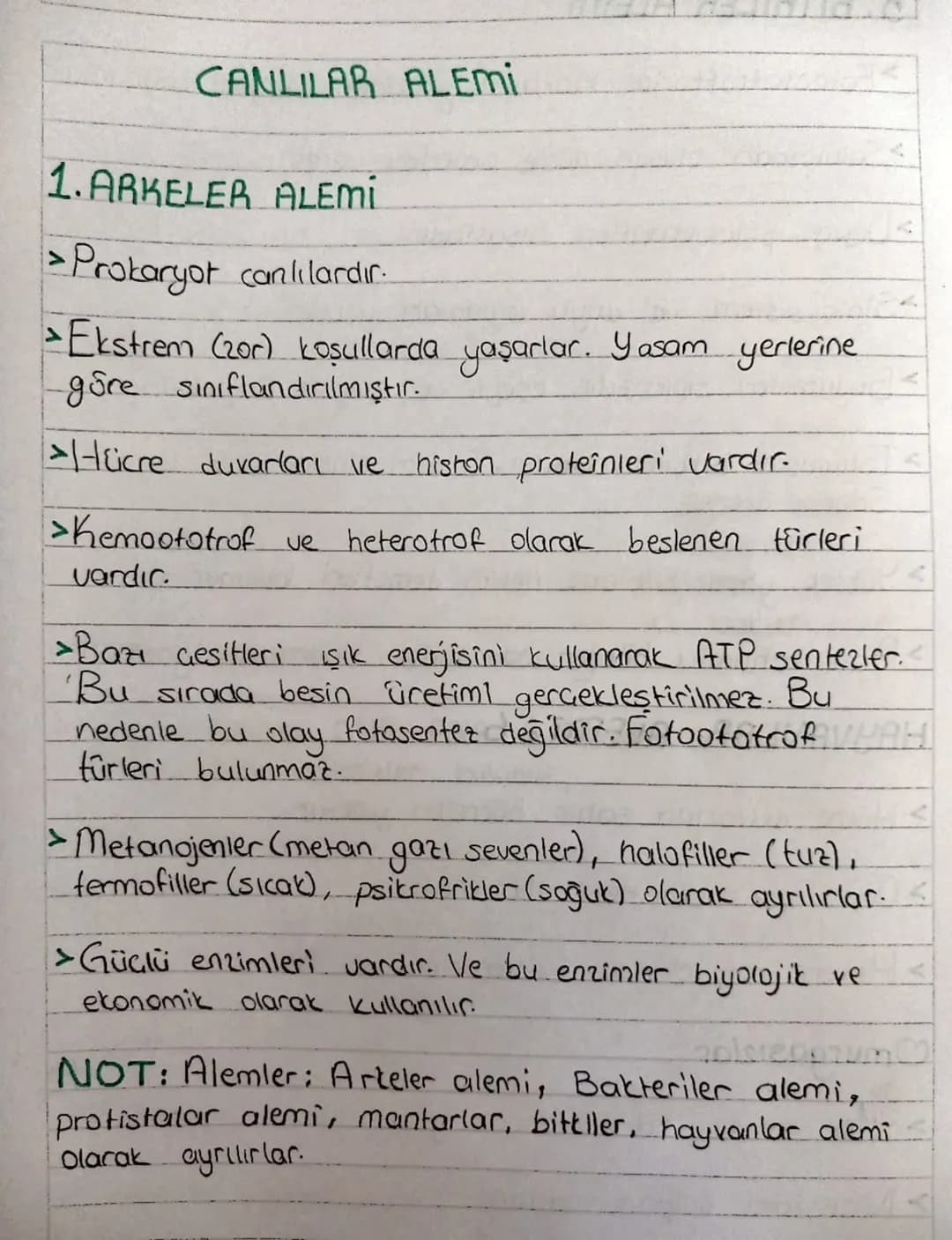 # CANLILAR ALEMİ
1. ARKELER ALEMİ
>Prokaryot canlılardır.
>Ekstrem (zor) koşullarda yaşarlar. Yasam yerlerine
göre sınıflandırılmıştır.
