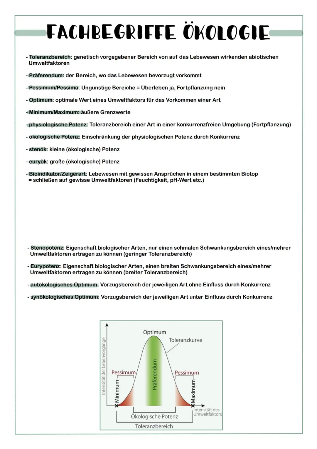 # FACHBEGRIFFE ÖKOLOGIE
- abiotische Umweltfaktoren: Temperatur, Licht, Wasser, pH-Wert
- Homöostase: Gleichgewicht der Körperfunktionen, s