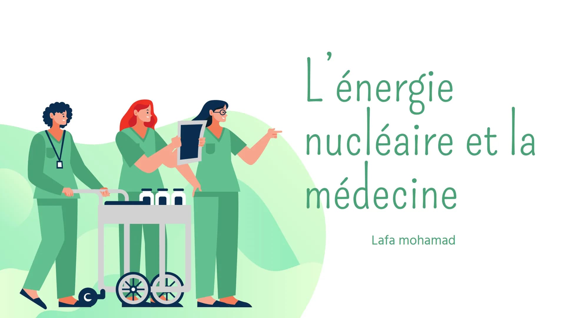 # L'énergie nucléaire et la médecine
Lafa mohamad # Introduction
Quand on pense a l'energie nucleaire, on a toute suite une
image de grande
