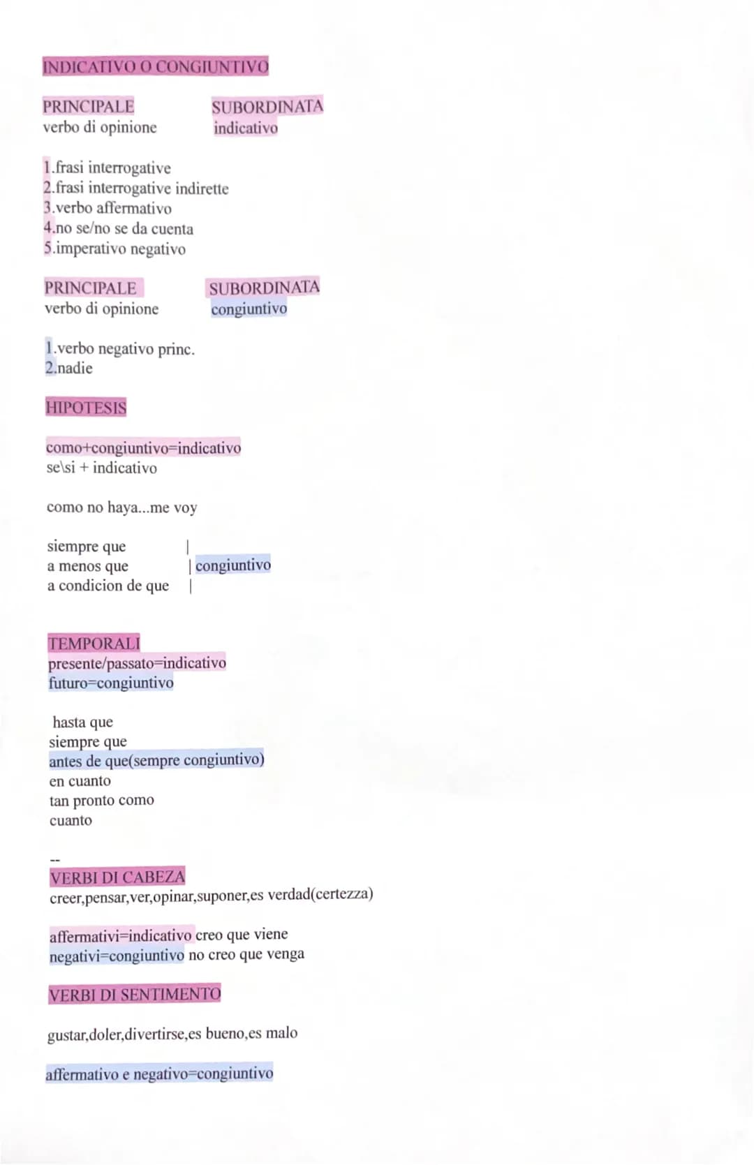 INDICATIVO O CONGIUNTIVO
PRINCIPALE
SUBORDINATA
verbo di opinione
indicativo
1.frasi interrogative
2.frasi interrogative indirette
3. verb