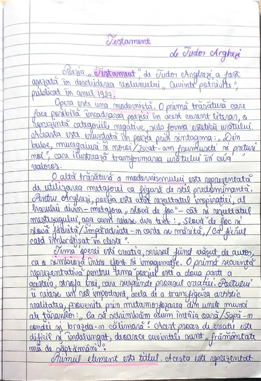 Lestament
de Judor Arghezi
Poezia, Testament" de Judor Angrezi, a fost
așezată în deschiderea realumului, cuvinte potrivite",
publicat în a