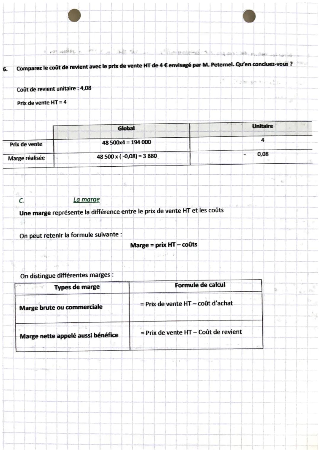 gestion
Chapitre 16
1.
Le prix, le coût, les charges et la marge d'un produit
A.
Le prix de vente
Le prix de vente est le prix proposé pa