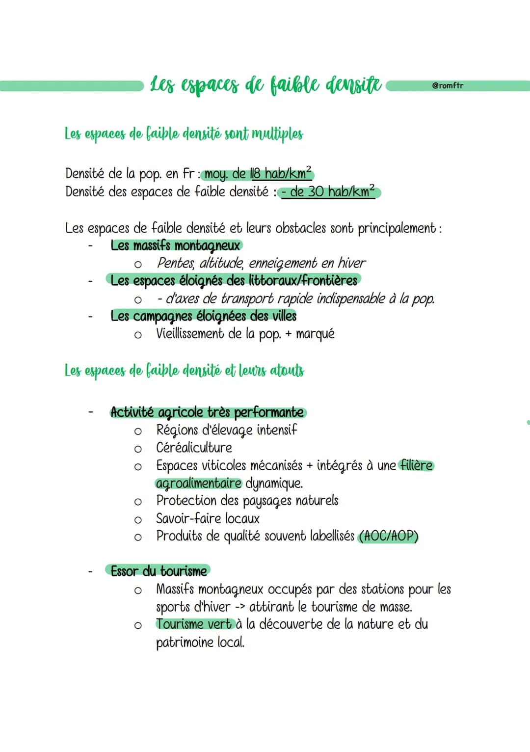 # Les espaces de faible densite
Les espaces de faible densité sont multiples
Densité de la pop. en Fr: moy. de 118 hab/km²
Densité des esp