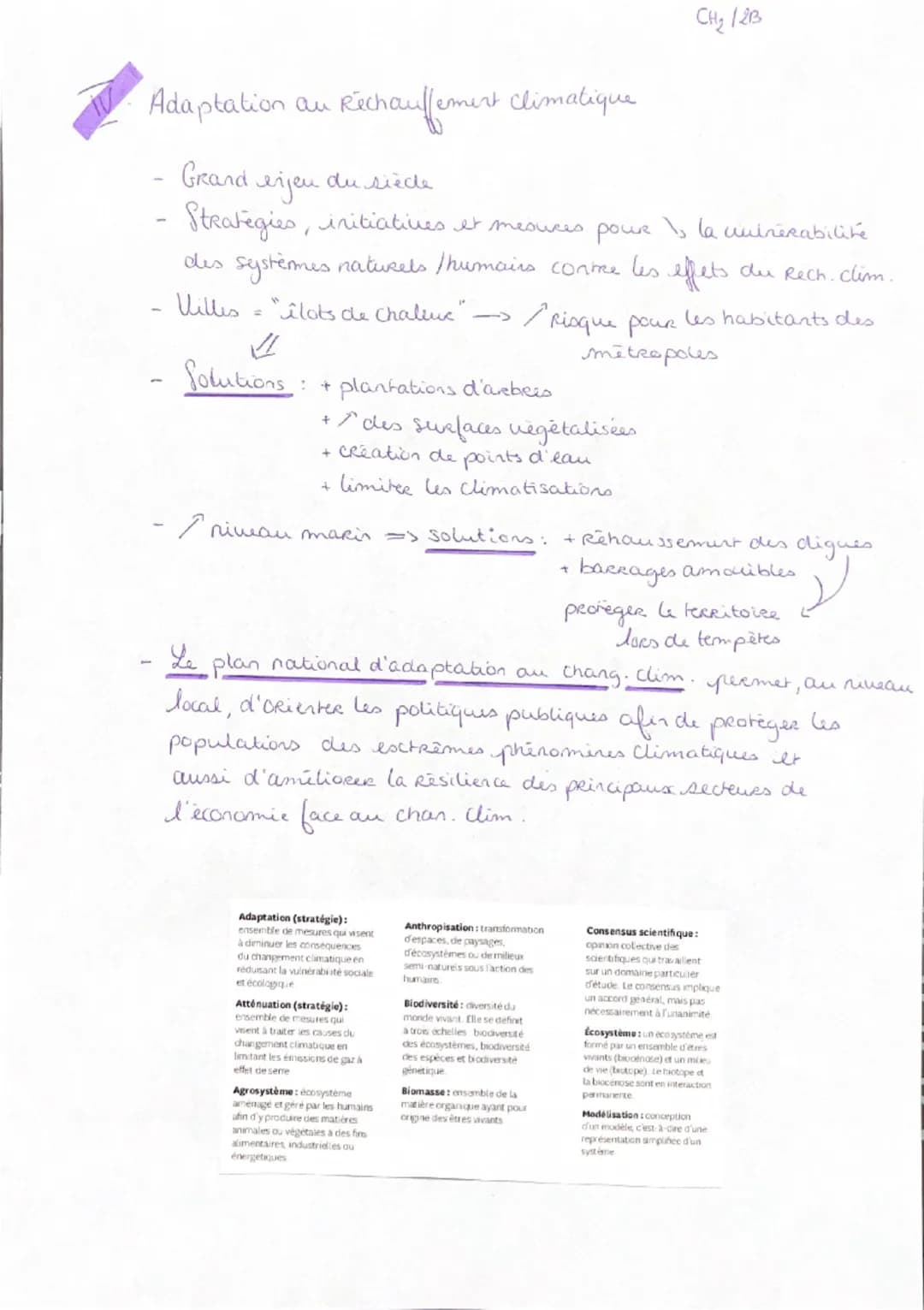 # Chapitre 2
Comprendre les consequences du
Réchauffement climatique
2B
* Changement climatique impact sur - écosystèmes (recis corallien
