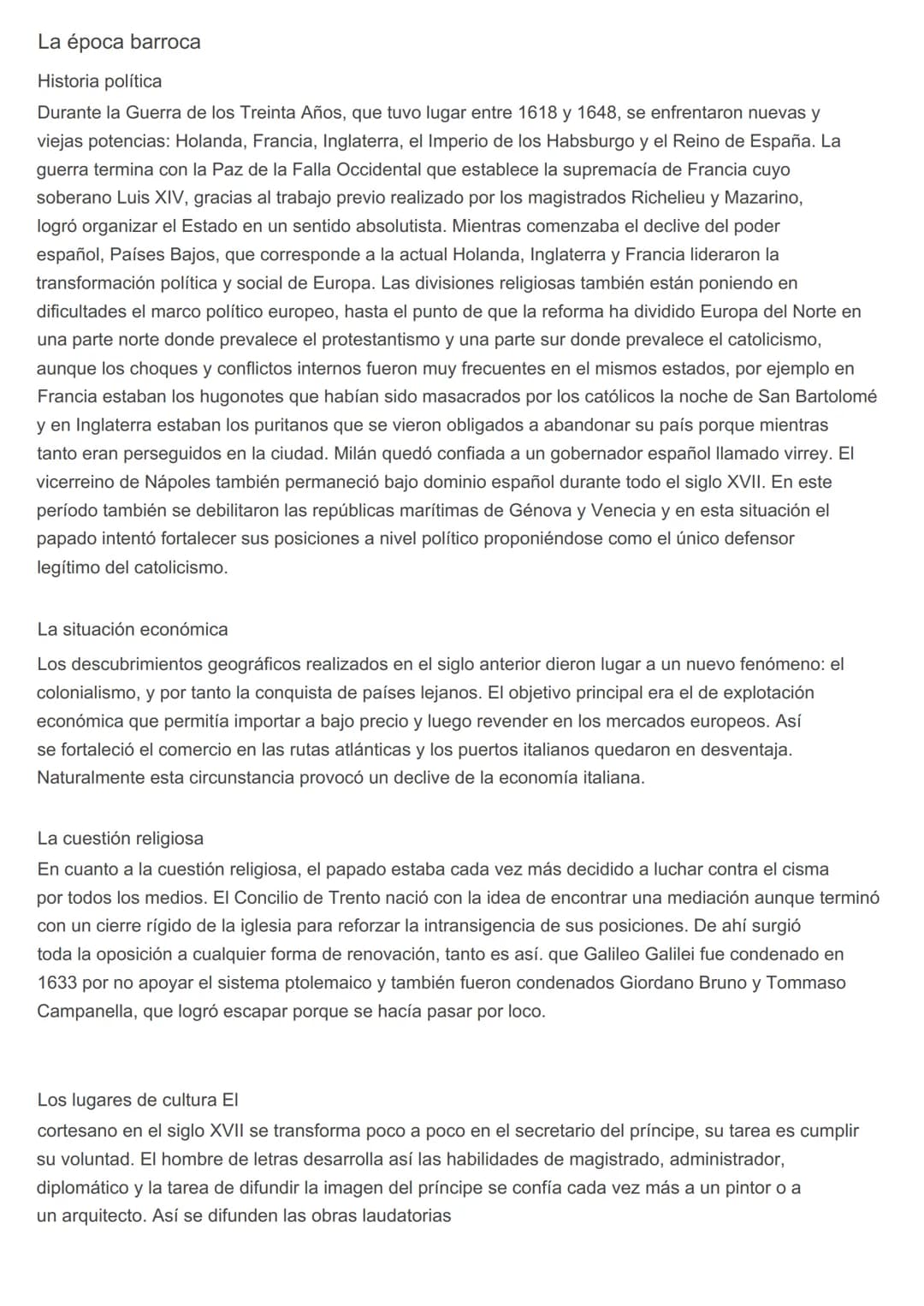 # La época barroca
Historia política
Durante la Guerra de los Treinta Años, que tuvo lugar entre 1618 y 1648, se enfrentaron nuevas y
viej