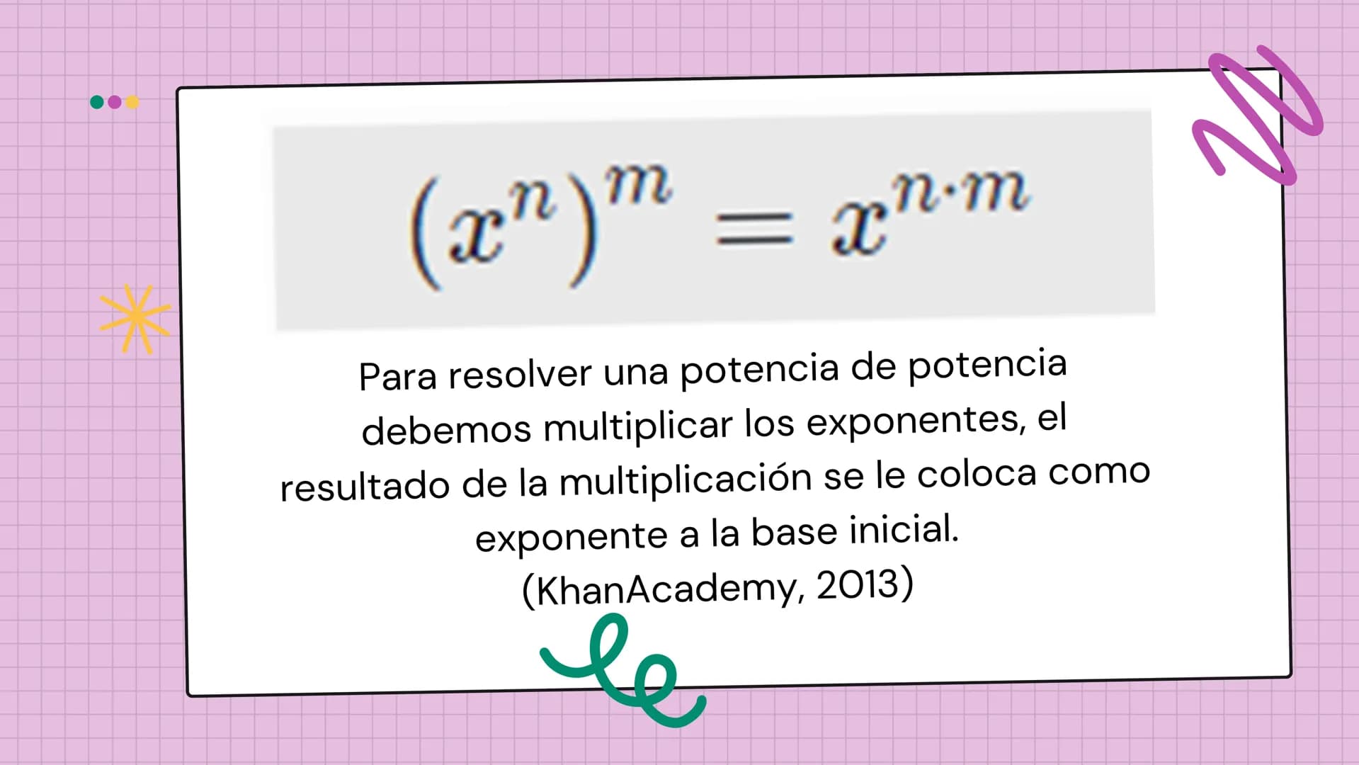 # PROPIEDADES
de los
EXPONENTES ÍNDICE >>
1 Producto de potencias
4 Potencia de un producto
2 Cociente de potencias
5 Potencia de un c