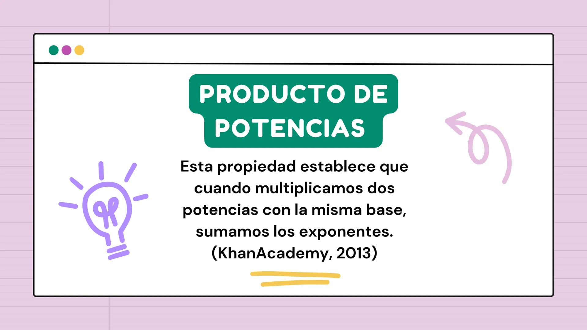 # PROPIEDADES
de los
EXPONENTES ÍNDICE >>
1 Producto de potencias
4 Potencia de un producto
2 Cociente de potencias
5 Potencia de un c