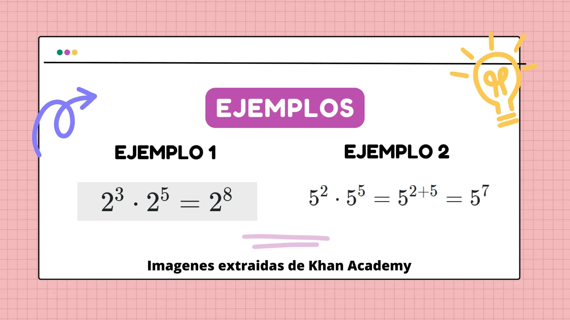 # PROPIEDADES
de los
EXPONENTES ÍNDICE >>
1 Producto de potencias
4 Potencia de un producto
2 Cociente de potencias
5 Potencia de un c