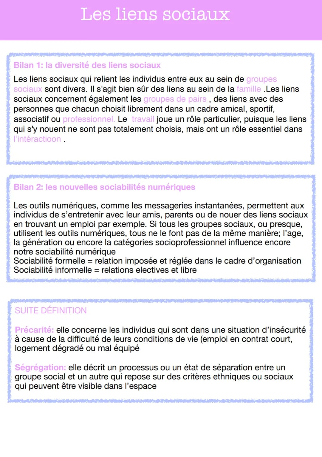 # Les liens sociaux
DEFINITION
Le lien social: il désigne l'ensemble des relations qui unissent des individus
aux groupes sociaux dont il