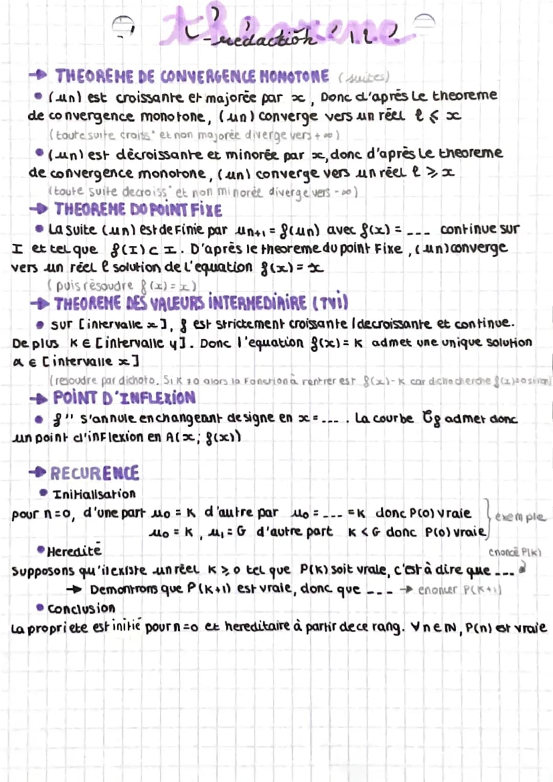 # redaction12
• THEOREME DE CONVERGENCE MONOTONE (suites)
•(un) est croissante et majorée par ox, Donc d'après Le theoreme
de convergence