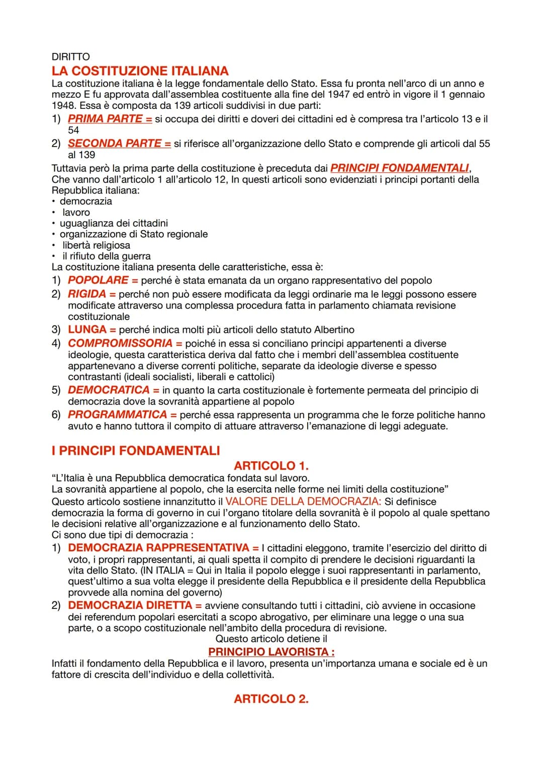 # DIRITTO
# LA COSTITUZIONE ITALIANA
La costituzione italiana è la legge fondamentale dello Stato. Essa fu pronta nell'arco di un anno e
me
