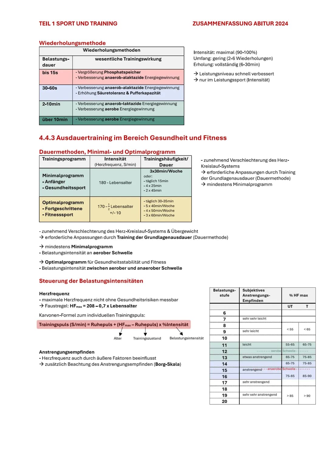 TEIL 1 SPORT UND TRAINING
ZUSAMMENFASSUNG ABITUR 2024
# 4. AUSDAUER
Im Sport und auch allgemein versteht man unter Ausdauer die physische