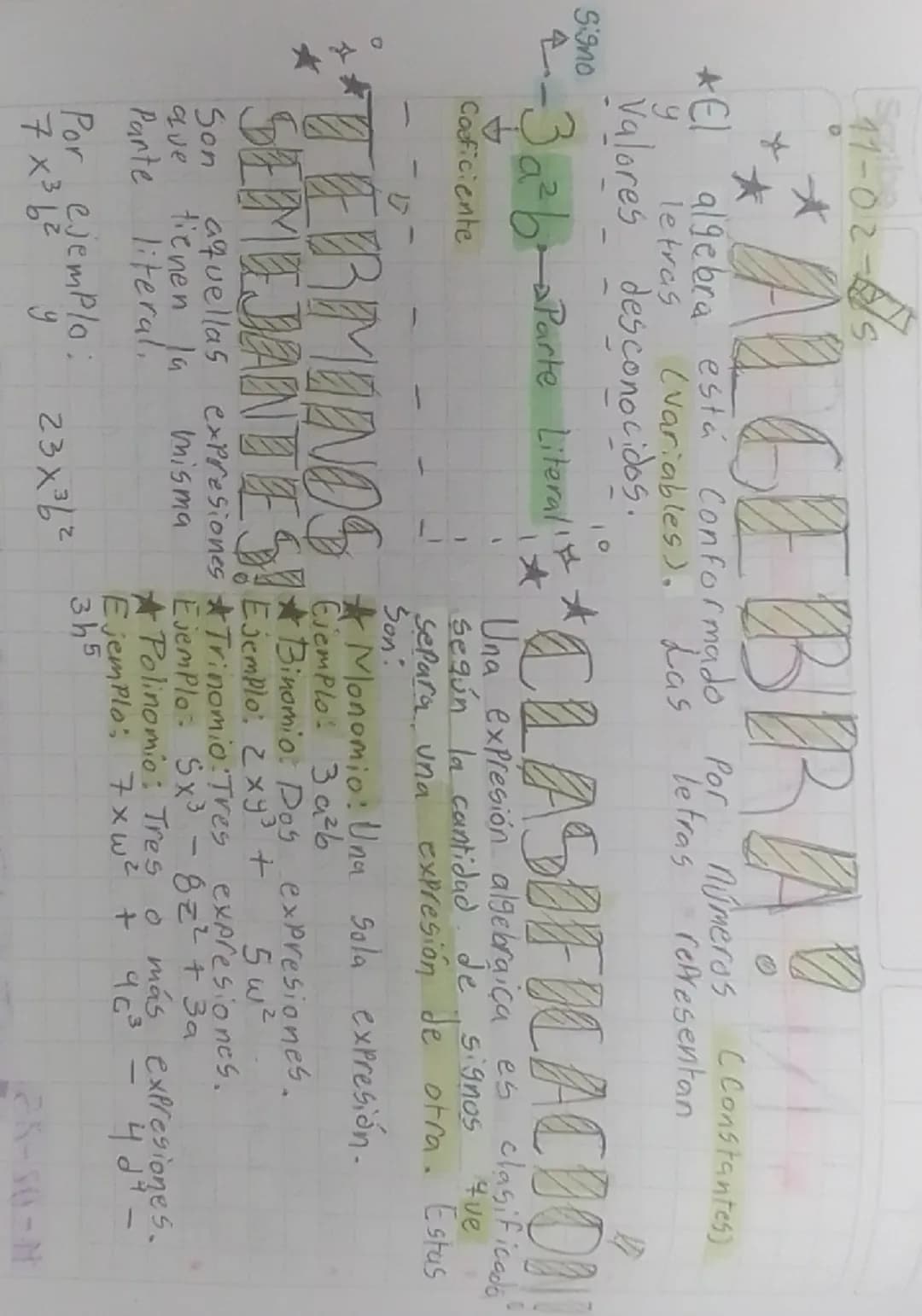 Signo
4
11-02-15
ALGEBRA
*El algebra está conformado Por
y
letras
♡
Por fra numerose sen Constantes)
(Variables). Las letras
Valores descono