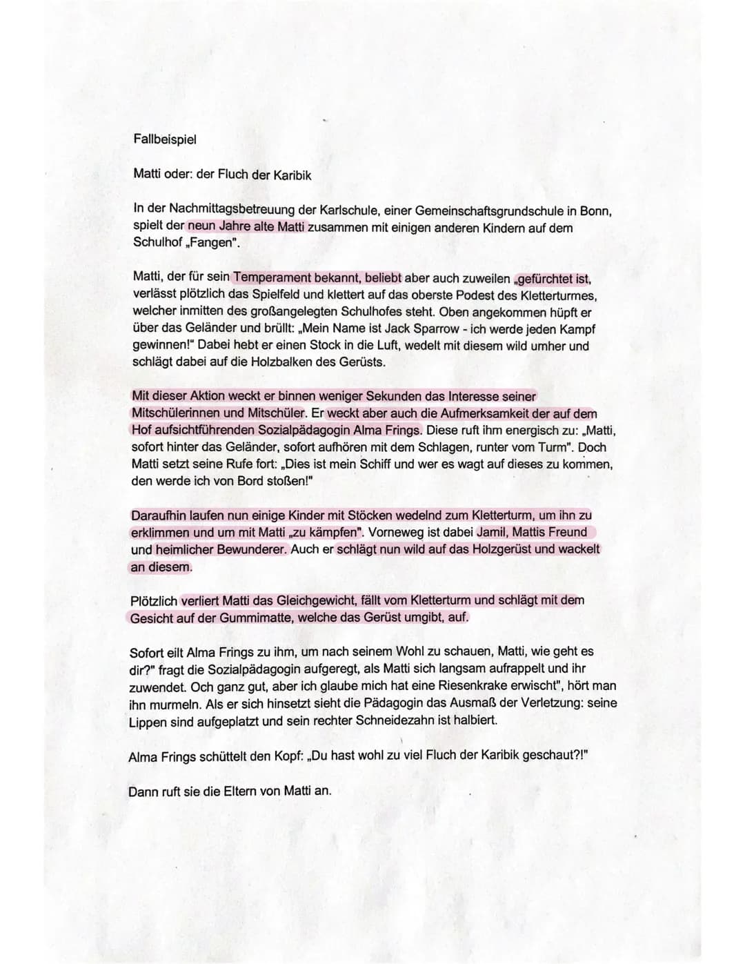 Fallbeispiel
Matti oder: der Fluch der Karibik
In der Nachmittagsbetreuung der Karlschule, einer Gemeinschaftsgrundschule in Bonn,
spielt