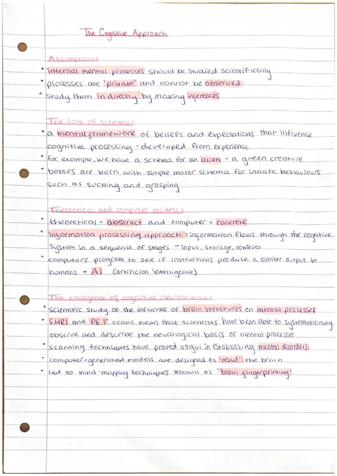 # The Cognitive Approach
AssumptionSE
* internal mental processes should be studied scientifically
* processes are 'private and cannot