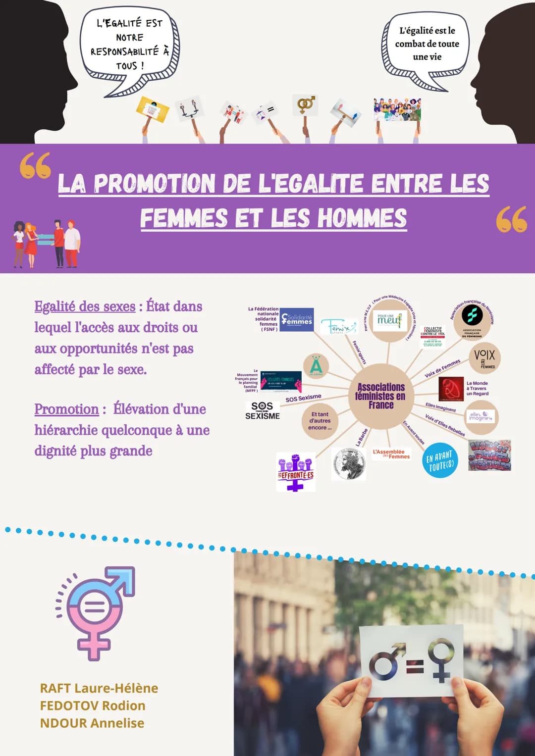 # L'EGALITÉ EST
NOTRE
RESPONSABILITÉ À
TOUS!
L'égalité est le
combat de toute
une vie
66
LA PROMOTION DE L'EGALITE ENTRE LES
FEMMES ET LE