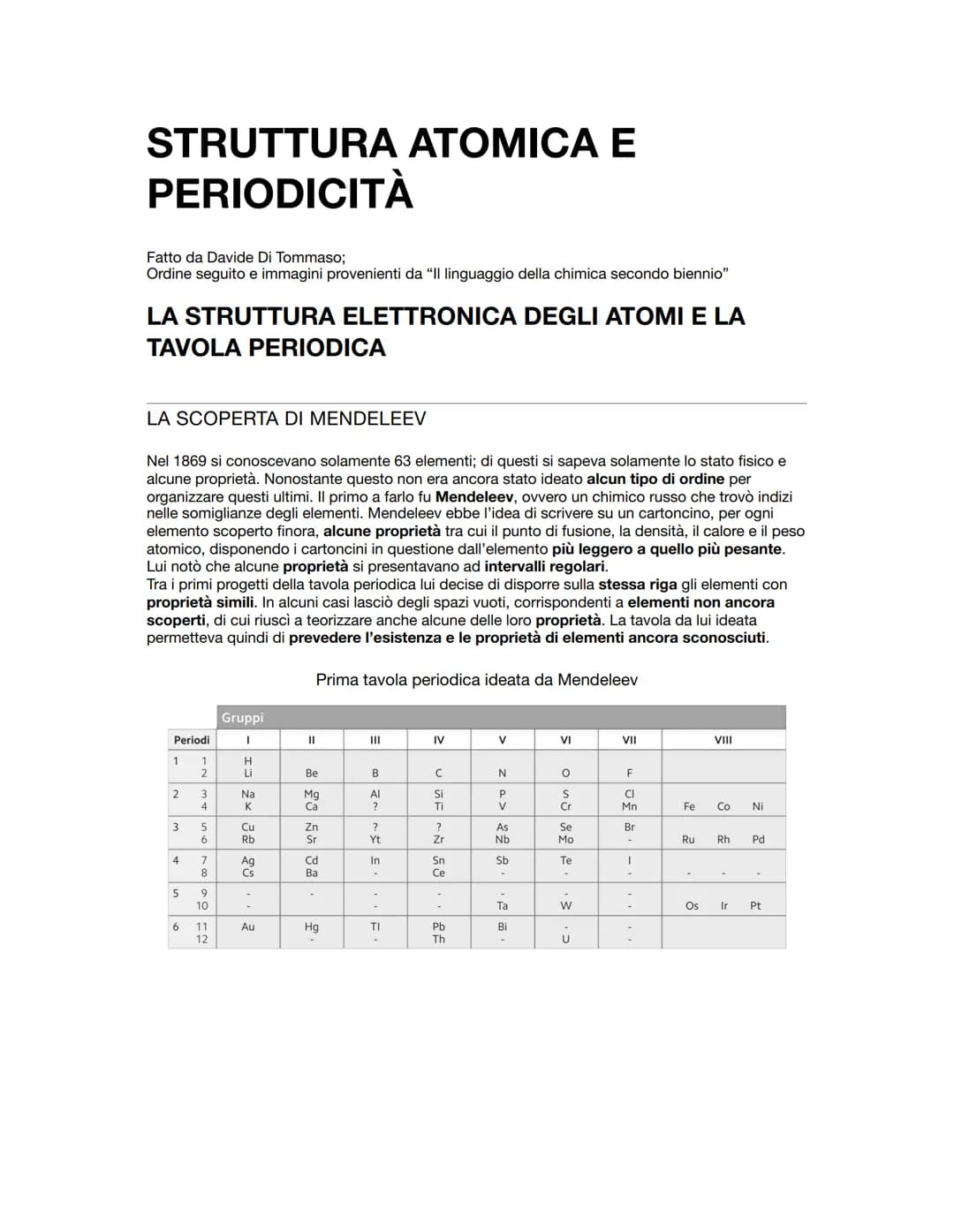 # STRUTTURA ATOMICA E
# PERIODICITÀ
Fatto da Davide Di Tommaso;
Ordine seguito e immagini provenienti da "Il linguaggio della chimica secon